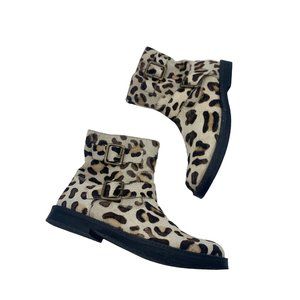 Johnnie b Boden Size 37 (US Size 6)Leather Calf Hair Side Zip Booties, Leopard